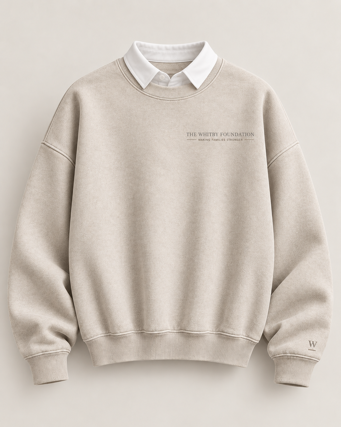 Oatmeal Signature Crewneck with built-in white collar